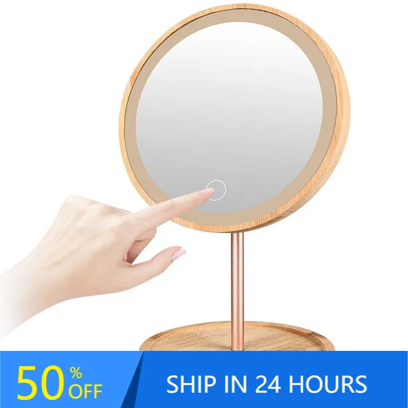 

USB Charging Deatchable Wooden LED Makeup Mirror Touch Screen Mirrors Desktop Make Up Cosmetic Mirror Dropshipping 30#