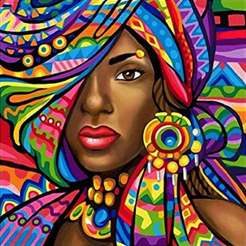 

Diy Oil Painting By Numbers Colorful African Woman Canvas Acrylic Painting Wall Art Home Decoration 50x50cm