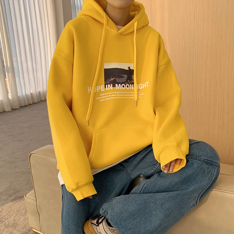 

PDD76 men's autumn and winter Plush hooded cotton sweater men's printed fashion brand men's Hoodie couple's sweater jacket men's