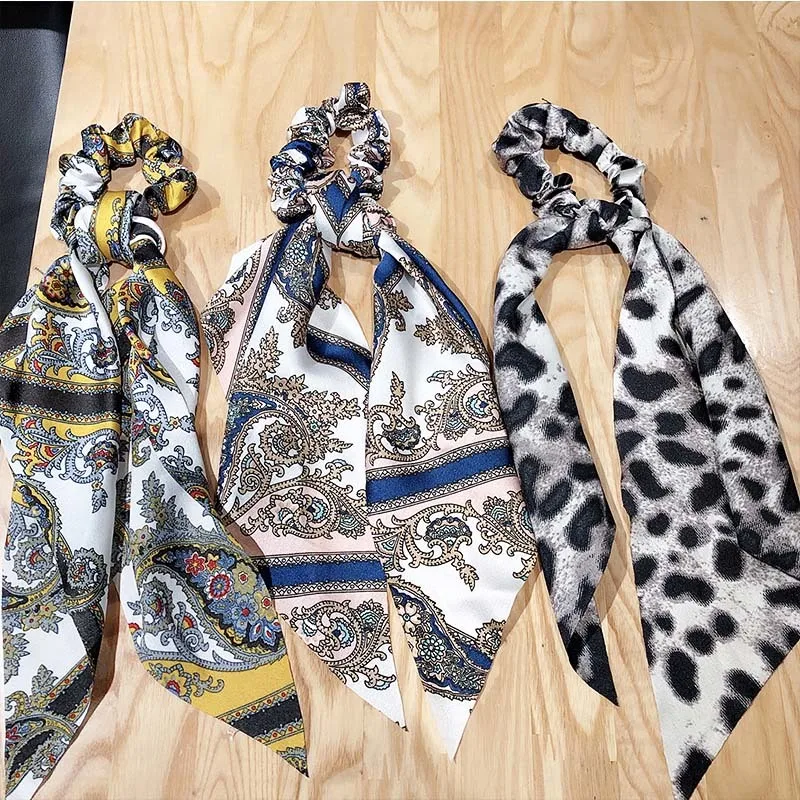 New Women Vintage Leopard Print Ribbon Elastic Hair Bands National Style Headband Scrunchie Rubber Band Fashion Hair Accessories