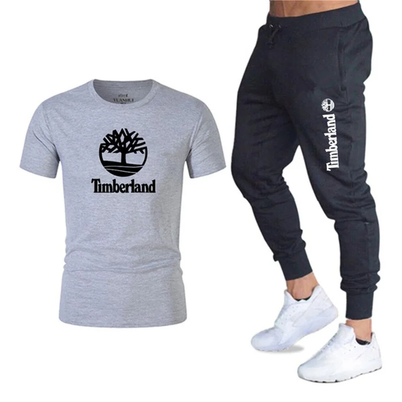 

2021 new fashion sports 2-piece men's wear men's sportswear set fitness summer printed men's pants t-shirt men's set