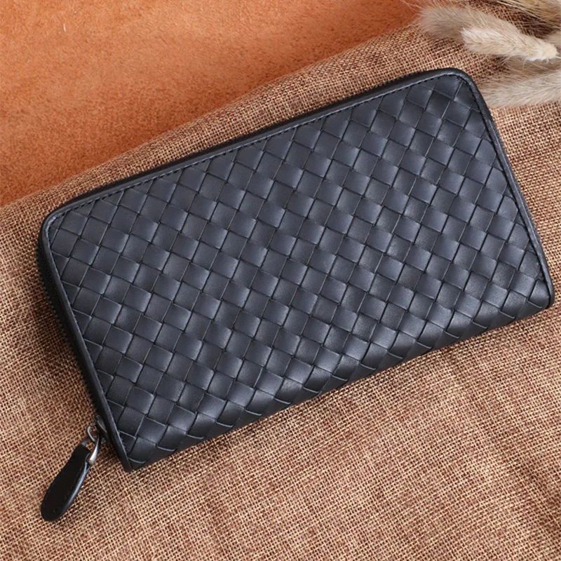 

Men Wallets Genuine Leather Top Baby Cowhide Short Money clip Fashion Woven Luxury Brand Purse Simple Business 2020 New Spot