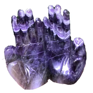 Image for Natural Crystal Amethyst Obsidian Palm Quartz Hand 