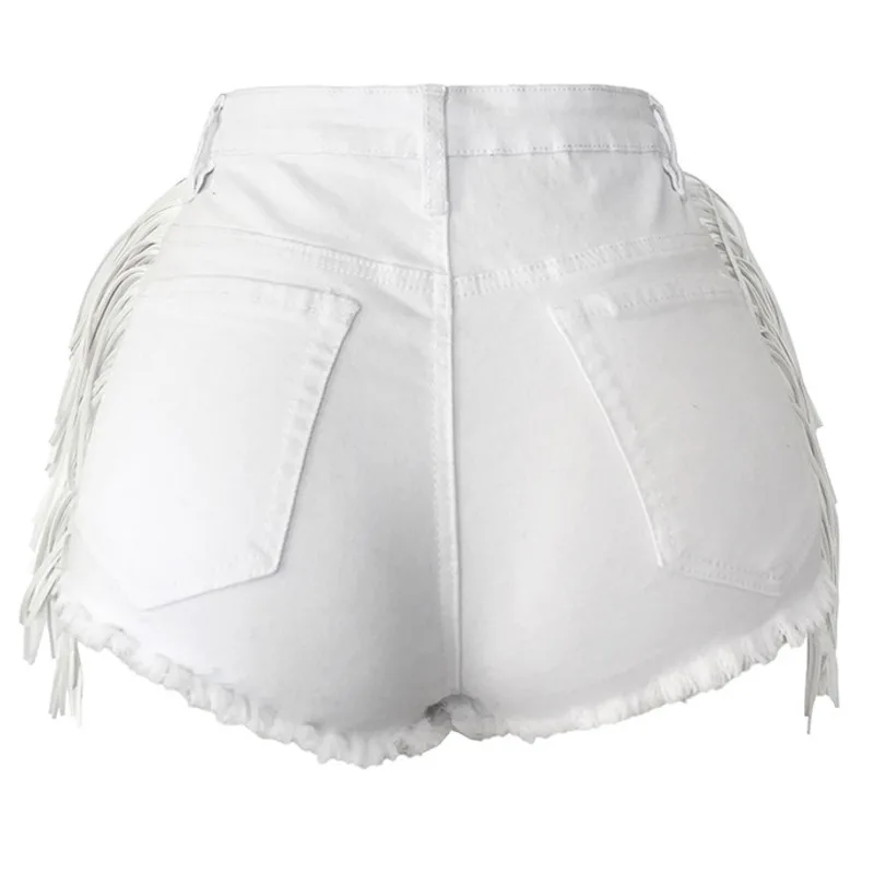 

DenimColab Elastic High Waist Denim Shorts Women Summer Skinny Pencil Pants Ladies Tassel Side Fringe Casual Hots Short Jeans