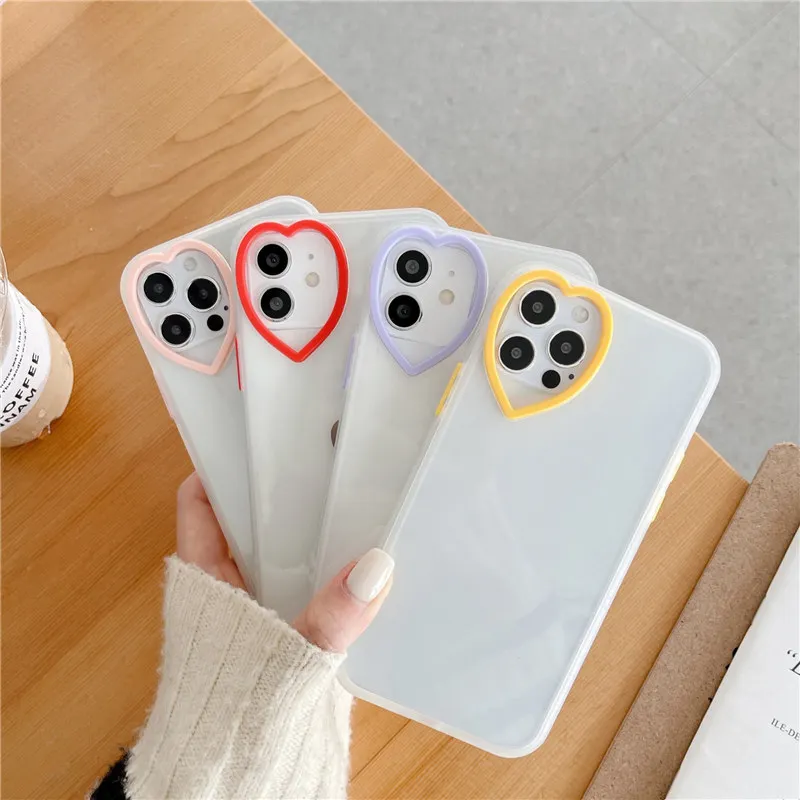 

Clear Cute Love Heart Lens Phone Case For iPhone 11 12 X XS XR Pro Max Mini 7 8 Plus SE 2020 Soft TPU Transparent Back Cover