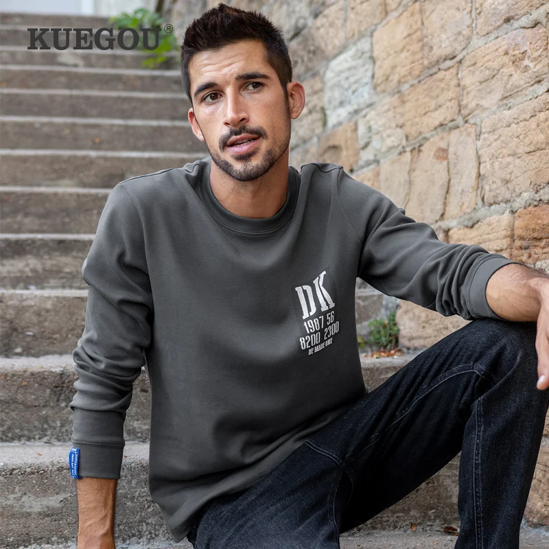 

KUEGOU Autumn Cotton Clothing Men's hoodie sweatshirt stretch Rear Letter Printting Sweatshirts Men Streetwear Top LW-26085