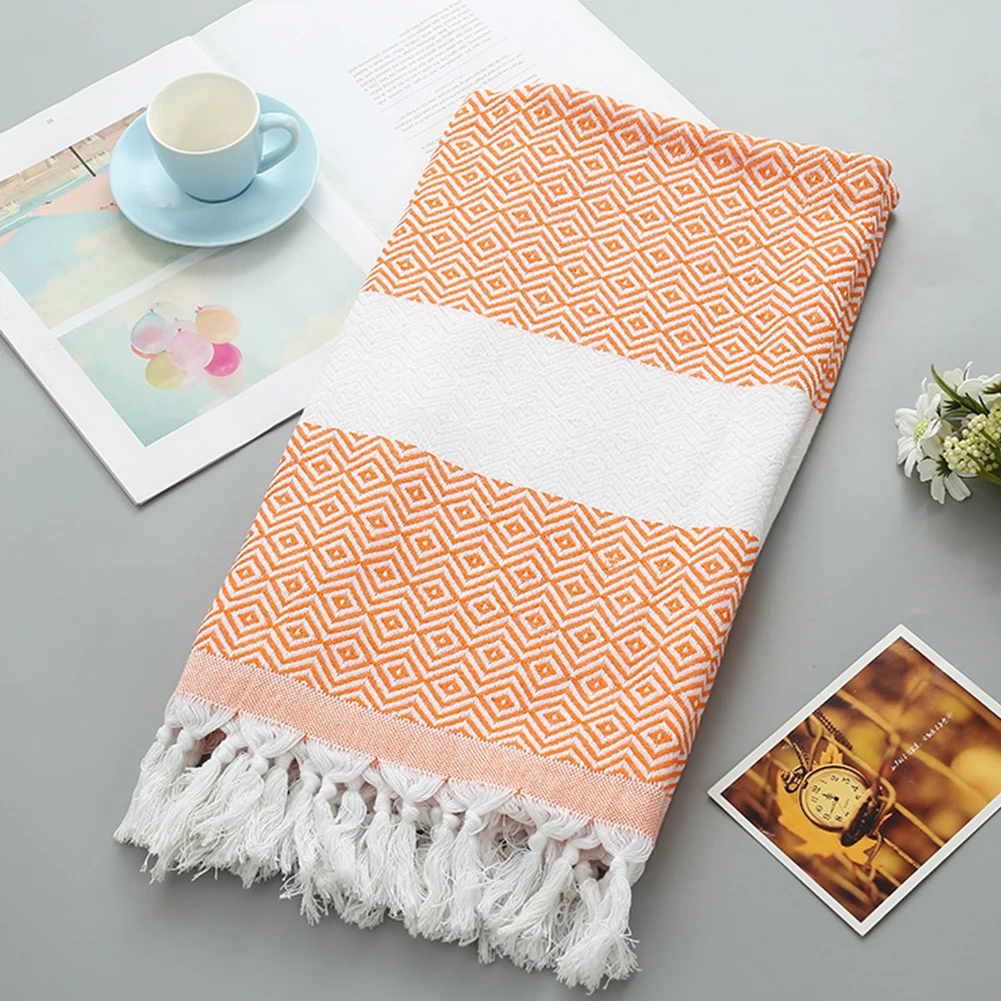 

Striped Pattern Sunscreen Portable Absorbent DIY Travel Tassel Design Quick Dry, Outdoor For Adults Turkish Style Beach Towel