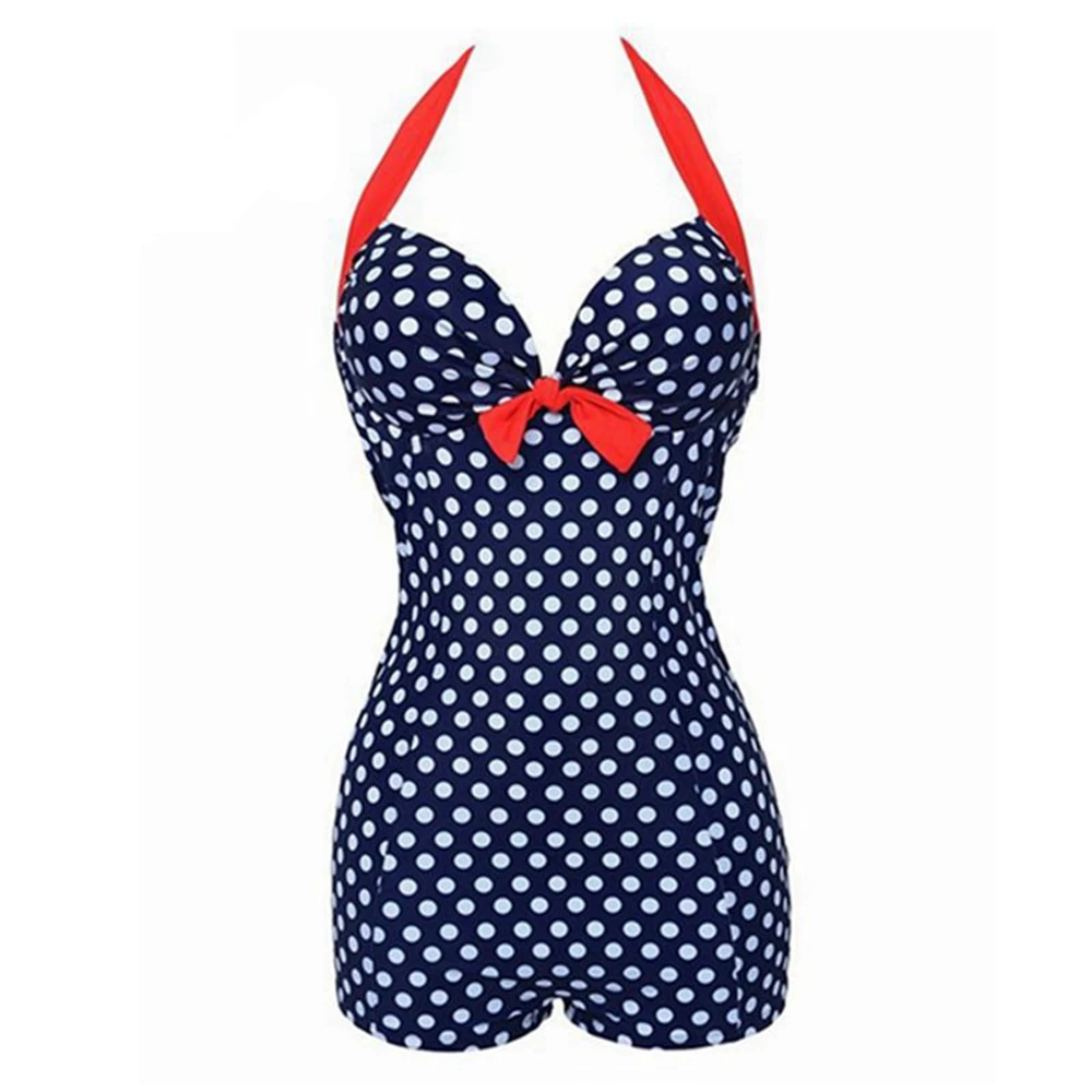 

Push Up One Piece Swimsuit Plus Size Swimwear Women Brazilian Sexy 2021 Vintage Halter Retro Dots Monokini Bathing Suit Shorts