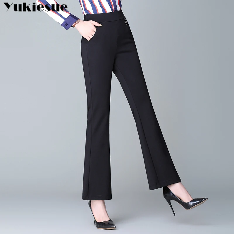 Черные элегантные офисные женские брюки с высокой эластичной талией и
