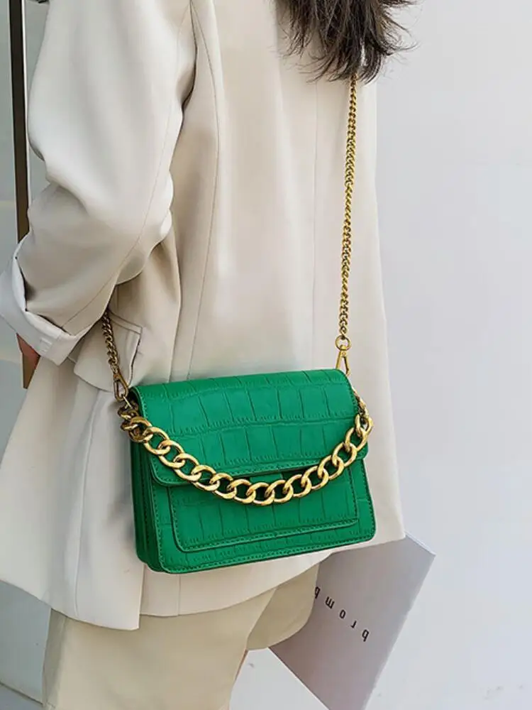 

Vintage Fashion Square Tote Bag 2020 New Quality Leather Women's Designer Handbag Crocodile pattern Chain Shoulder Messenger Bag