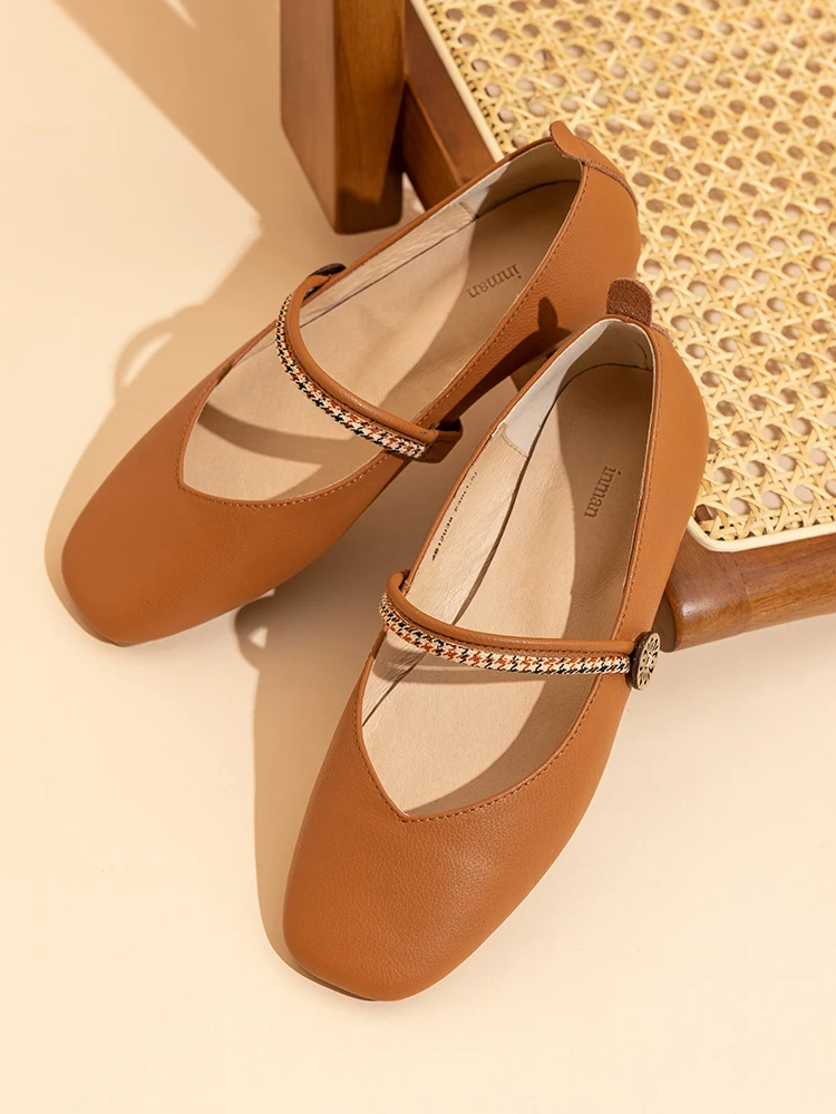 

INMAN/женские туфли Mary jane из натуральной коровьей кожи; Женская обувь телесного цвета на плоской подошве с ремешком и пряжкой, украшенная цвет...