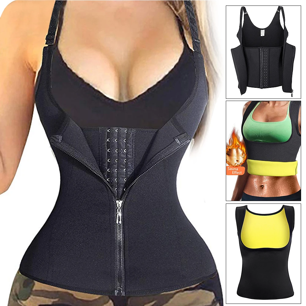 Женский Черный Неопреновый корсет с эффектом пуш ап и молнией для живота сауны