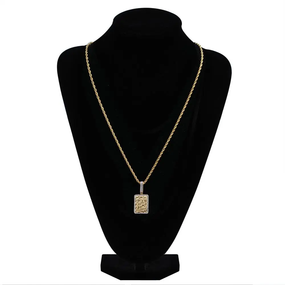 

Hip Hop CZ Zircon Paved Bling Iced Out Geometric Square Gold Bullion Pendants Necklace for Men Rapper Jewelry Gold Silver Color