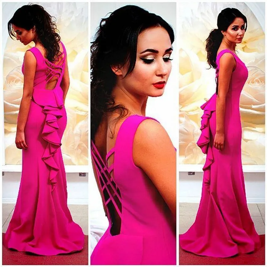 

2018 vestido de noiva Mermaid Prom party gown Sheer Neckline Arabic sexy backless Custom robe de soiree bridesmaid dresses