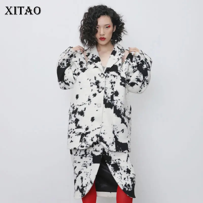 XITAO оригинальный дизайн блейзер с металлической цепочкой Feminino рисунок чернилами