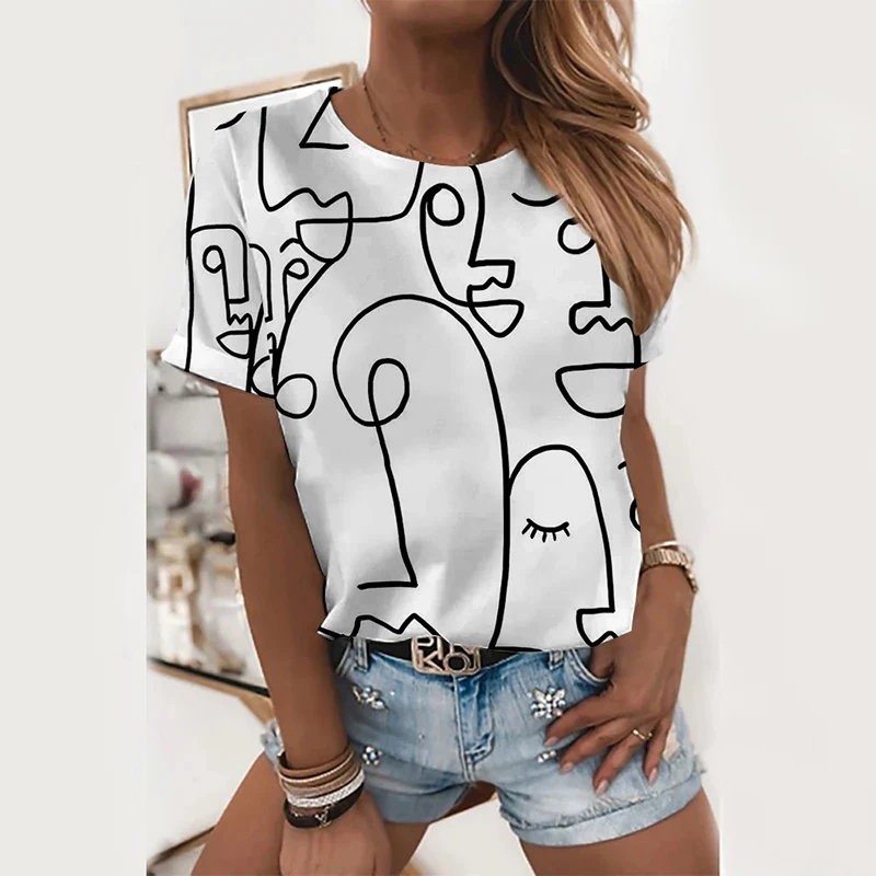 Женская Повседневная футболка с круглым вырезом летняя абстрактным рисунком и