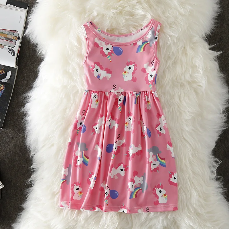 Summer Girls Dresses Mouse Unicorn Flower Print Cotton Clothes for Birthday Party Princess Baby | Детская одежда и обувь