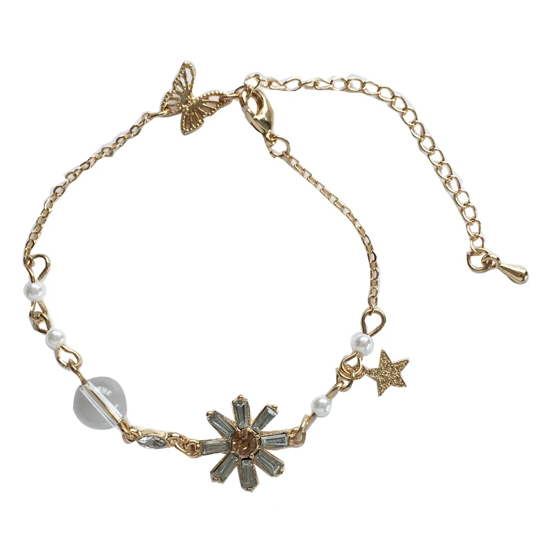 

Women Jewelry Chain Bracelet Sweet Korean High Quality Crystal Beads Star Butterfly Charm Bracelet For Girl Lady Gifts