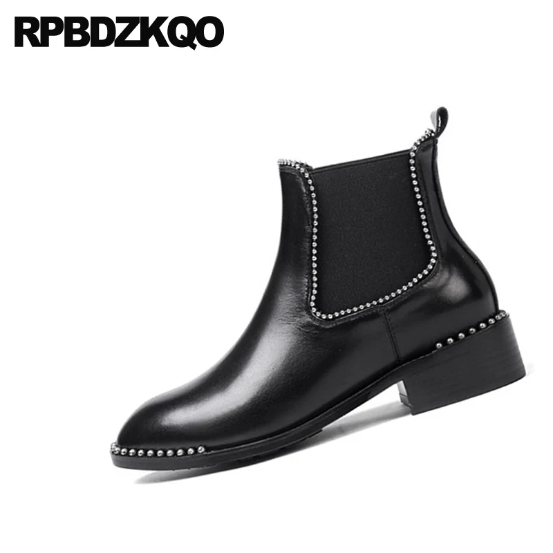 Черные Дизайнерские ботильоны челси на высоком каблуке с металлическими