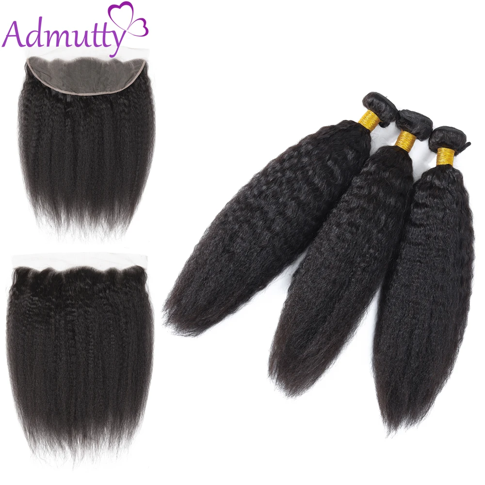 Индийские курчавые прямые волосы Admutty пряди волос с кружевной фронтальной лентой