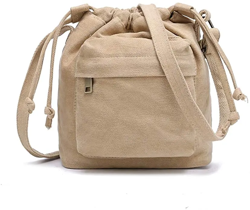 

Small Drawstring Bucket Purse for Women Cute Minimalist Little Canvas Cloth Crossbody Bag Handbag for Teen Girls Pouch Bag Gift