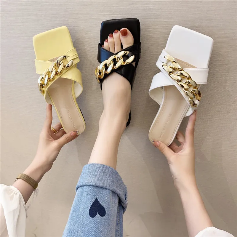 

Женские шлепанцы на плоской подошве COOTELILI, черные, белые, туфли на каблуке 2021 см, с квадратным носком, базовые, лето 1,5