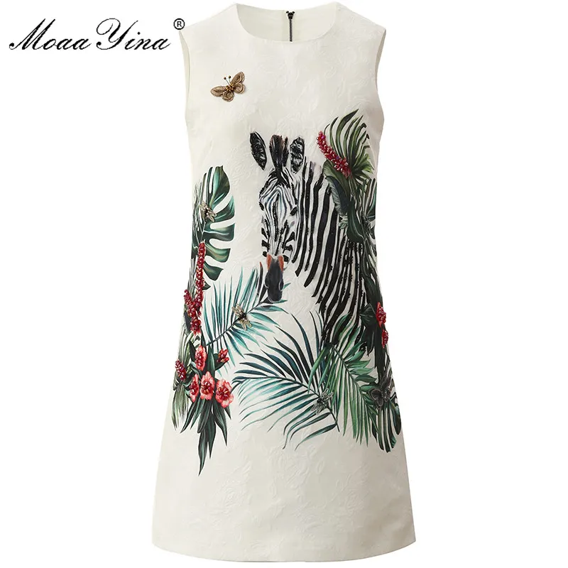 MoaaYina модное дизайнерское платье летнее женское без рукавов расшитое бисером с