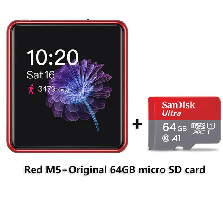 Red with 64G Card FiiO M5 ультра-портативный аудио плеер высокого разрешения AK4377 цап поддержка USB ЦАП функция счетчика шагов - Цвет: Red with 64G Card