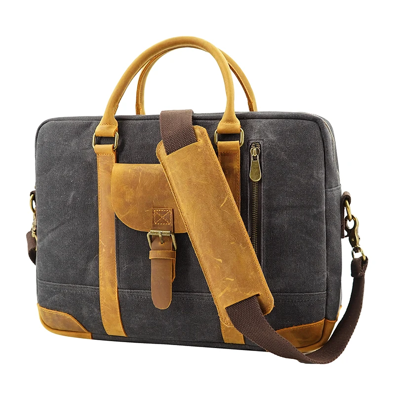 

Men Canvas Genuine Leather Shoulder Bag Large Capacity 13inch Laptop Briefcase Bags Documents Messenger Bag Vintage Business bag