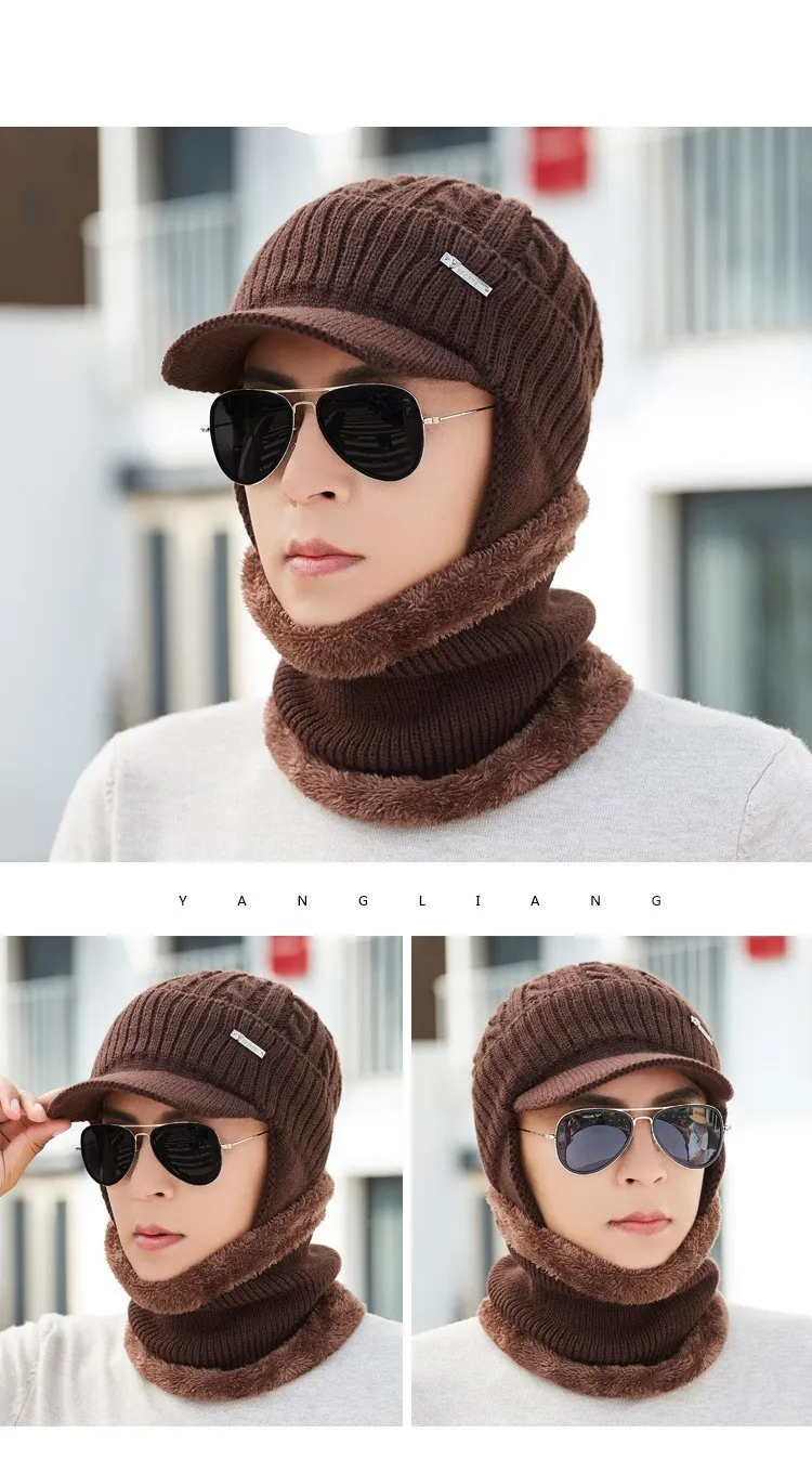 Зимняя шапка, шарф, Skullies Beanies для мужчин, вязаная шапка, женская маска, толстая Балаклава, ушанка, шерстяной берет, мужская шапка, шапка