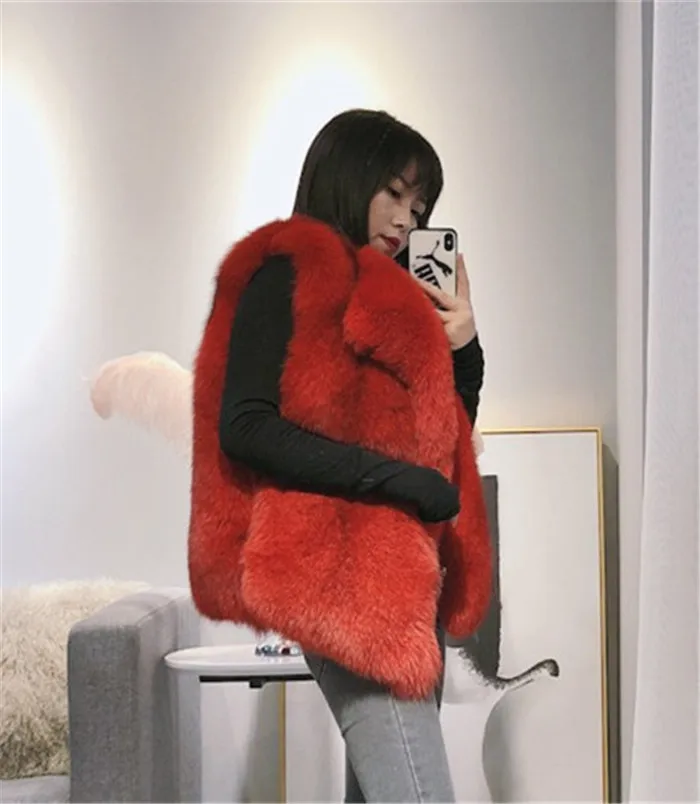 Winterjas dames натуральный Полный Пелт Настоящий Лисий Мех жилет костюм воротник женский натуральный Лисий жилет Зимний Средний Waiscoat