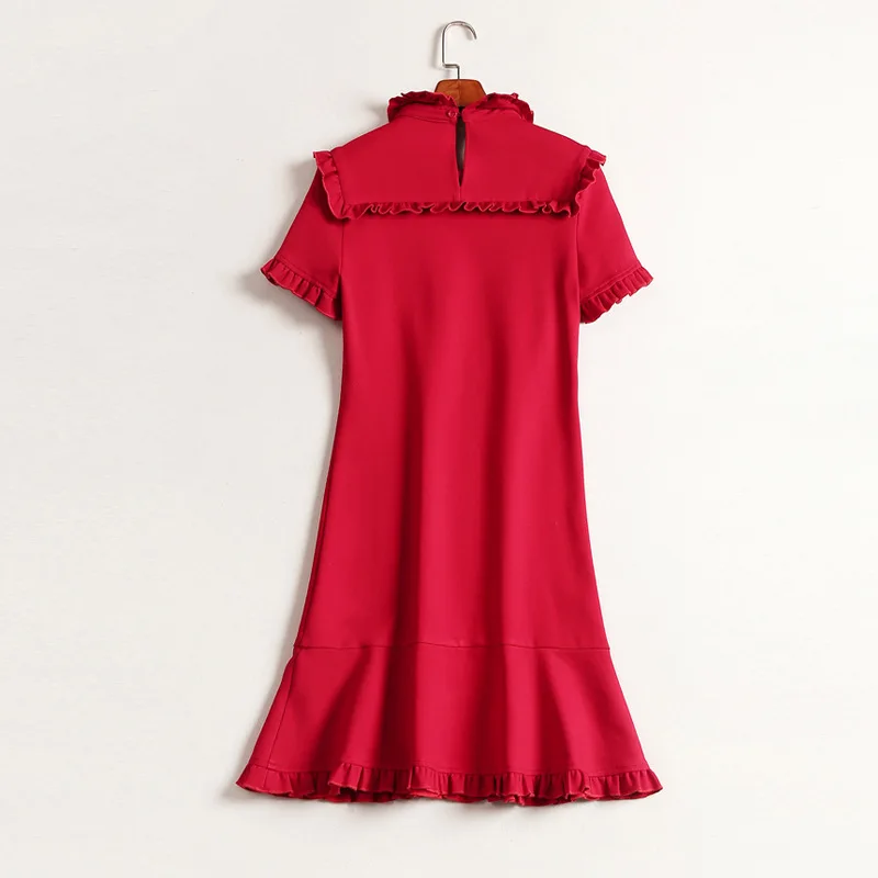 Женское бордовое мини-платье с оборками платье-Русалка и рукавом-бабочкой