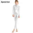 Женский Блестящий комбидресс из спандекса, боди, цельное Женское боди с длинным рукавом, длинным рукавом и молнией на спине Zentai