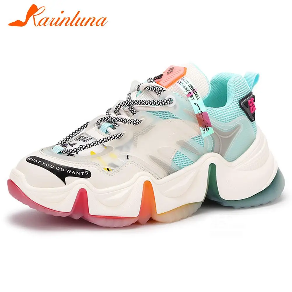 

Karinluna Brand New Fashion Female Cross-Tied Round Toe Flats women Platform Lace-Up Mixed Color Casual Outside Shoes Woman