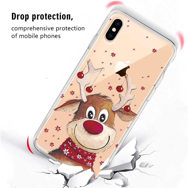 Прозрачный чехол с узором для iPhone 6 6S 7 8 Plus X XS Max XR Веселый Чехол для телефона с рождественским рисунком iPhone6 iPhone6S Plus чехол с принтом "Санта Клаус"