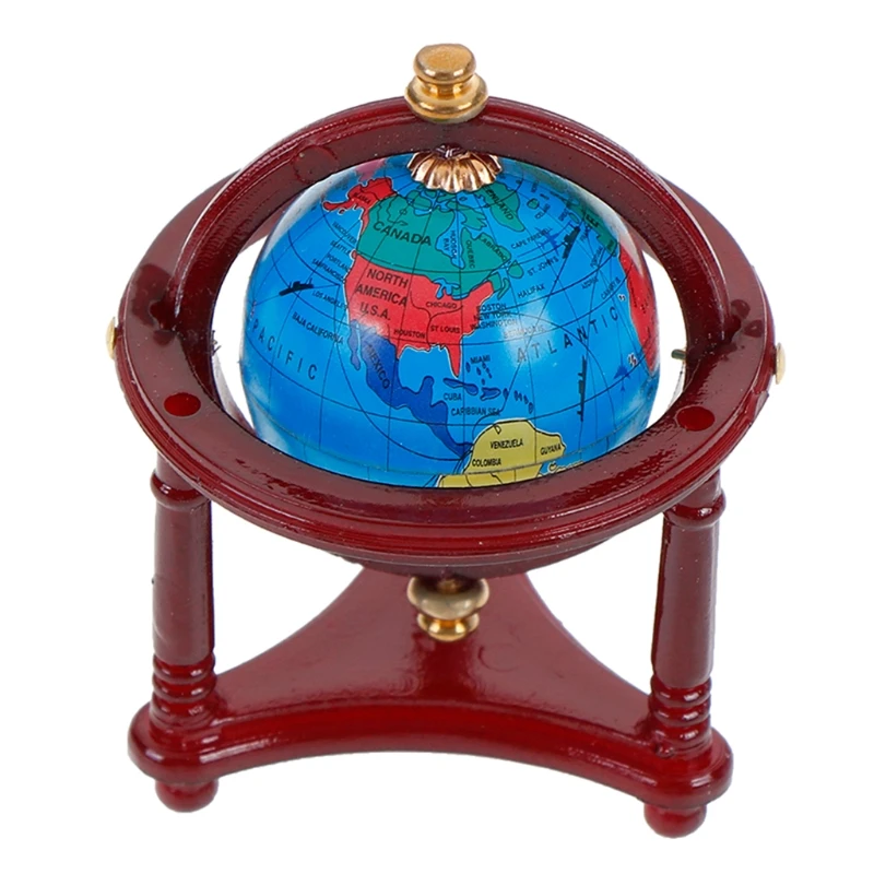 

1 Pc 1:12 Dollhouse Miniature Globe, Miniature Room Furniture Rolling Globe with Wooden Stand Model