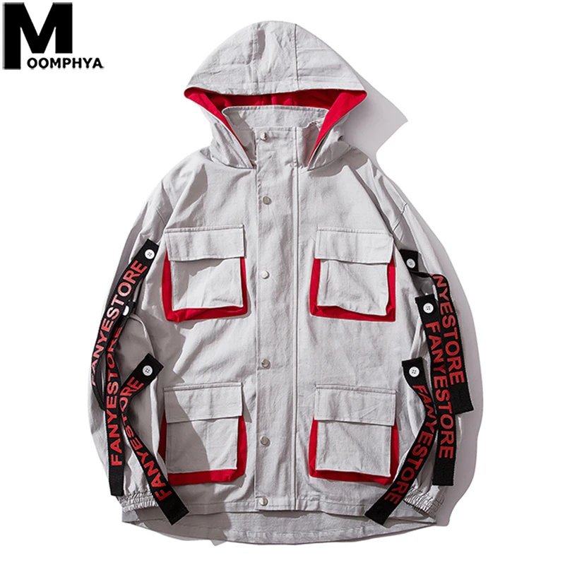Moomphya новинка 2019 с лентами несколькими карманами куртка хипстера Мужская Уличная