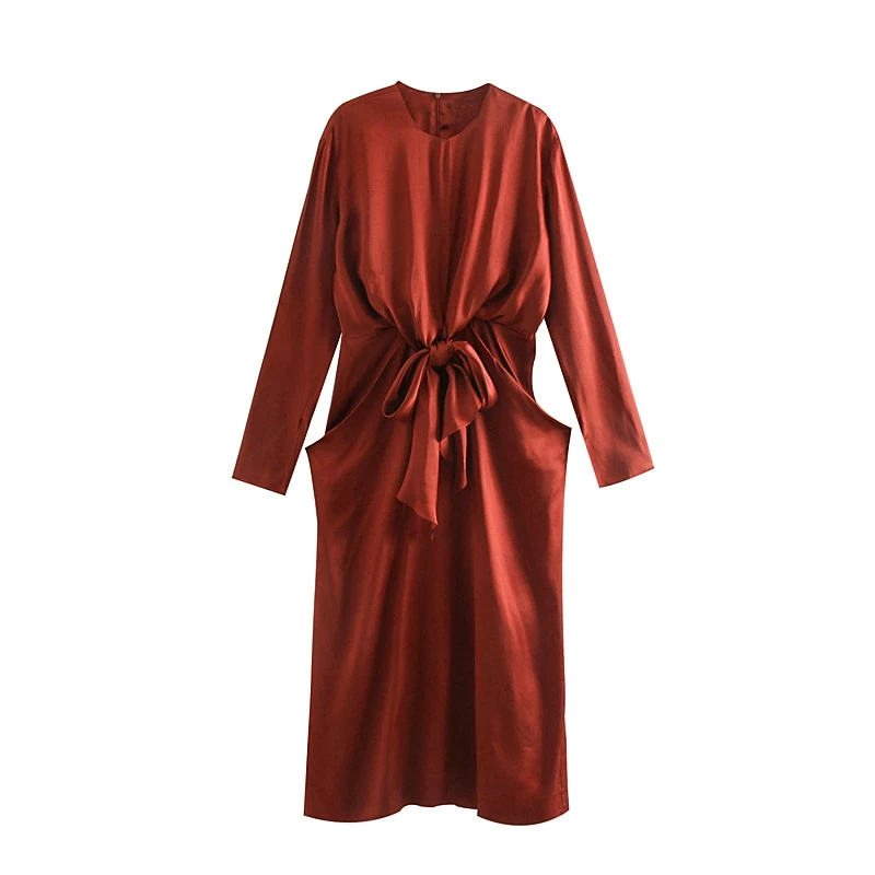Красный Tangada, женское однотонное красное платье, плиссированное, с бантом, с длинным рукавом, элегантное, для девушек, на год, платья для вечеринок, JE82 - Цвет: Красный