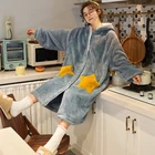 Кавайная пижама для девочек-подростков, фланелевый Халат, теплая зимняя одежда для сна с рисунком, размера плюс пижамные халаты для женщин, ночное белье