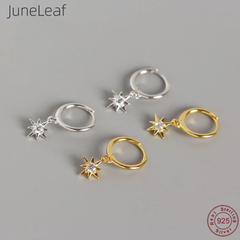

JuneLeaf Real 925 Sterling Silver Octagonal Star Pendant Small Stud Earrings for Women Birthday Fine Jewelry Accessories Gift