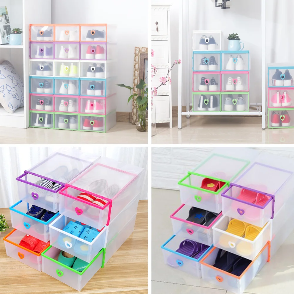 

10PCS Crate Storage Clear Drawer Shoe Boxes Stackable Foldable Shoes Case Home Wardrobe Thicken Shoebox Size 31*20*11 (
