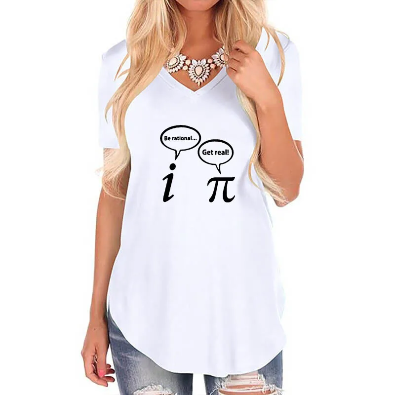 Футболка женская Свободная с буквенным принтом и V-образным вырезом |