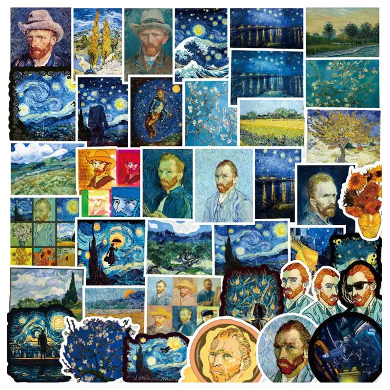 50 Pcs Vincent Van Gogh Decorative Stickers Scrapbooking Stick Label Diary Album Van Gogh Stationery Stickers