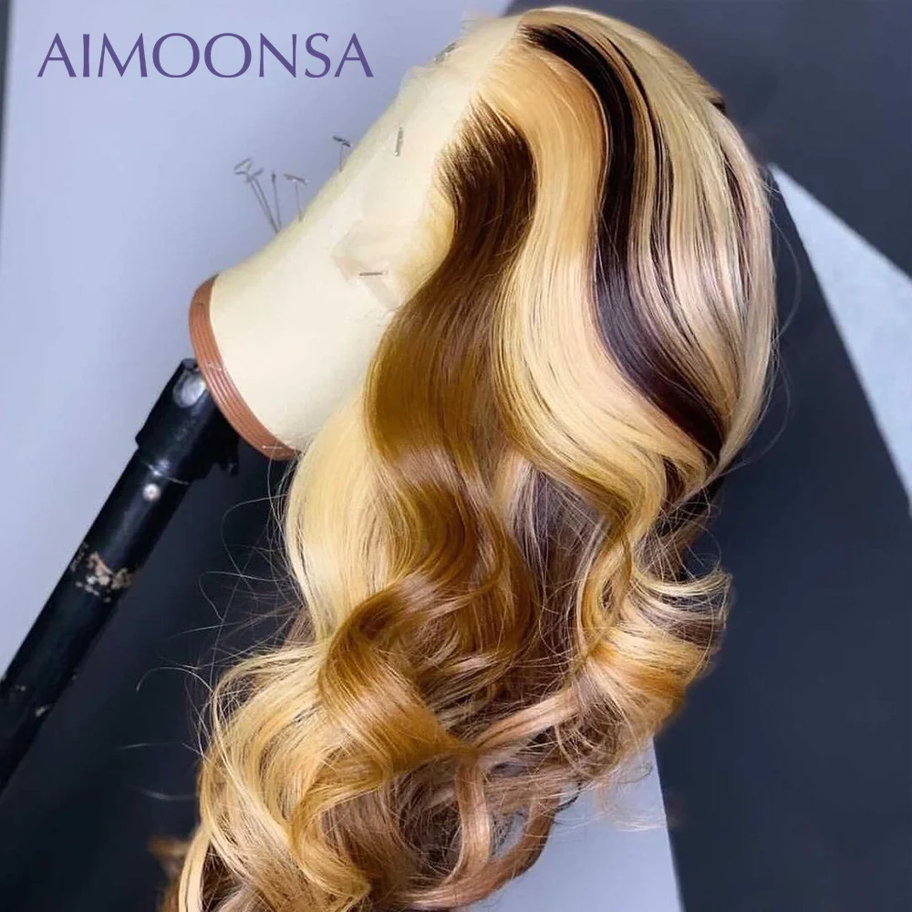 Honey Blonde Lace Front Wigs Colored Human Hair Highlight 613 Frontal Wig Brazilian Women's Long | Шиньоны и парики