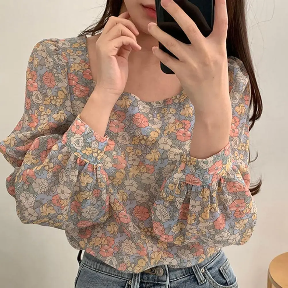 

New Fashion Elegance 2021 Streetwear Chiffon Women Shirts Newest Gentle Romance Tops Vintage Florals Loose Office Lady Blouses