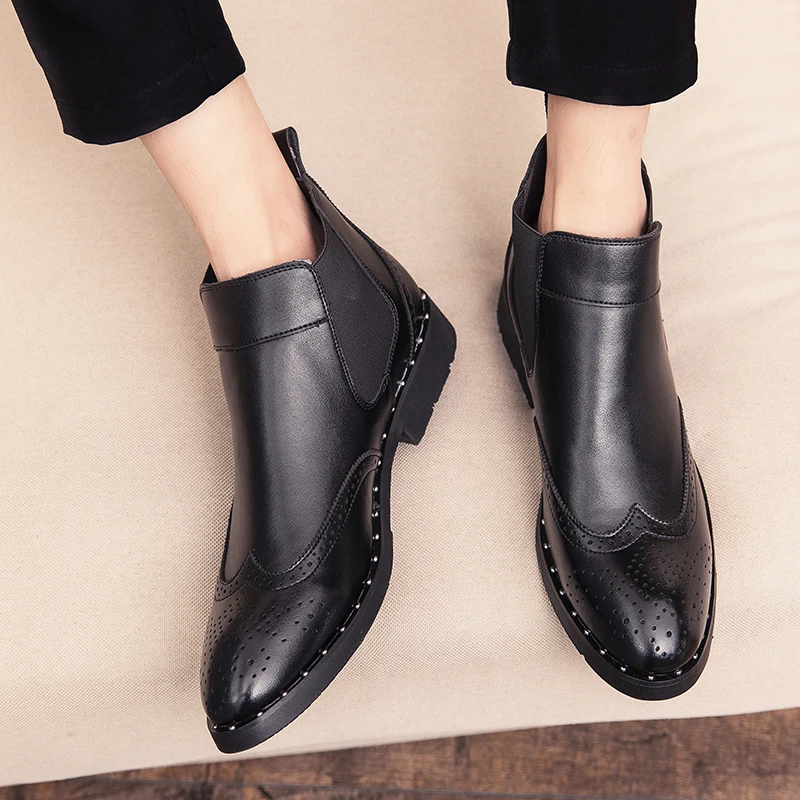 Модные уличные ботинки челси в британском стиле мужские ботильоны кожаные