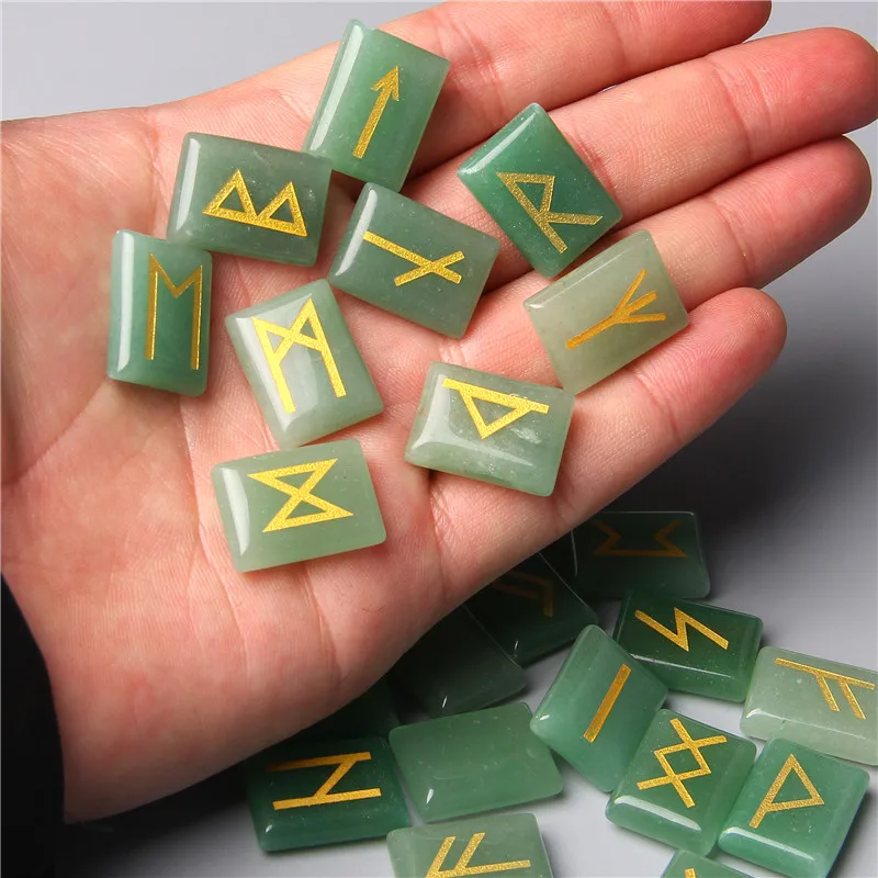 

25Pcs/Set Healing Reiki Cube Square Natural Stone Divination Quartzs Crystal Tiger Eye Agates Rune Symbol Fortune-telling Decor