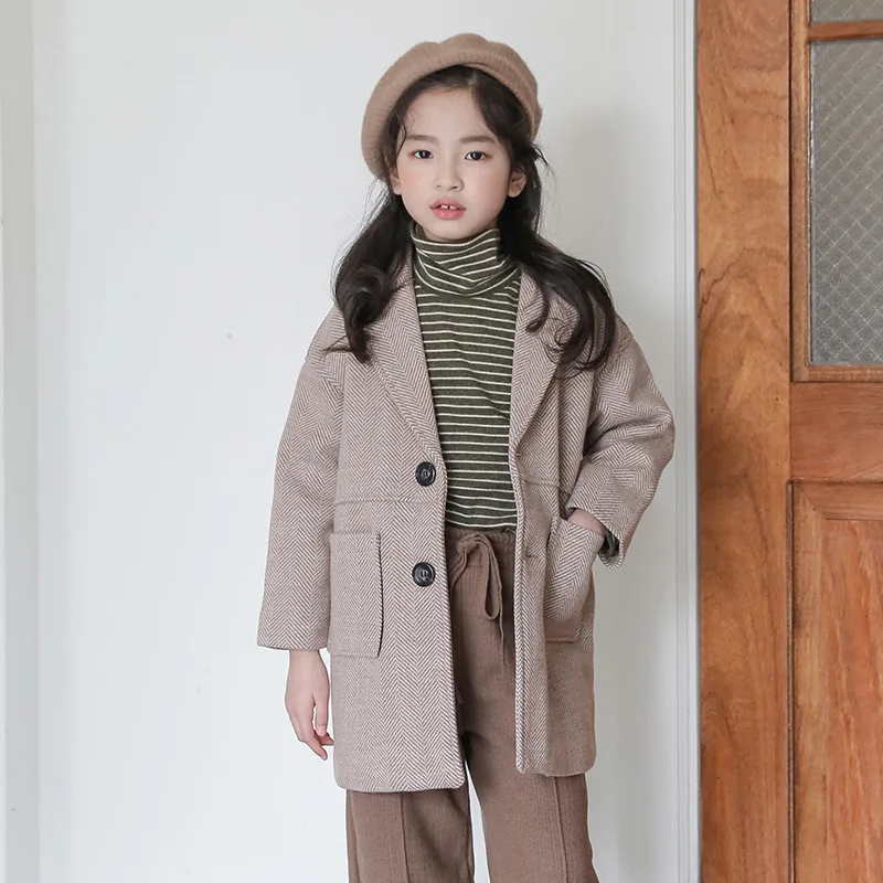 

Детское пальто для девочек, утепленное пальто цвета хаки из хлопка и вельвета на осень и зиму, 2021