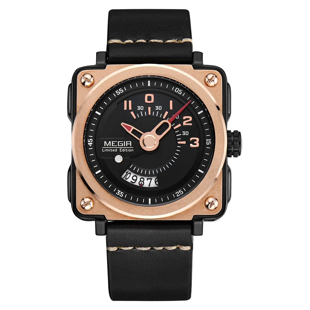 Часы Megir мужские Кварцевые водонепроницаемые прямоугольные деловые с квадратным