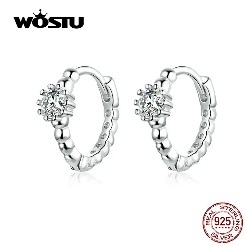 

WOSTU Настоящее серебро 925 пробы ослепительные серьги-кольца с цирконом для женщин Свадебные маленькие серьги ювелирные изделия Прямая поста...